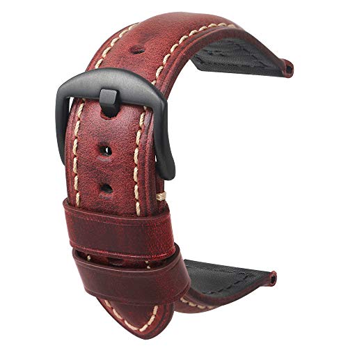 omyzam Cinturino Orologi Cuoio Hombres Repuesto Correa Hebilla Pequeña De Acero Inoxidable Compatible Relojes Tradicionales Deportivos Accesorios 22MM Rojo
