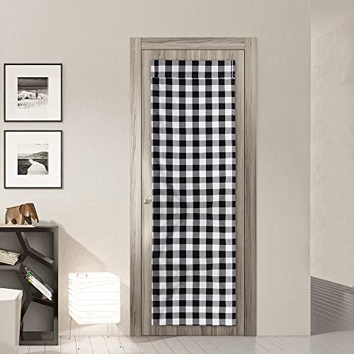 Seeye French Door Curtains Buffalo Plaid Door Curtain Panel Thermal Insulated Tie Up Shades With Sticky Strap Light Filtering Temporary Window Treatment For Tricia Window, 25” X 72”, -1 Pcs, Black #TOP5