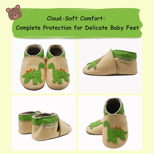 SAYOYO Baby Dinosaurs Soft Sole Beige Leather Infant and Toddler Shoes 24-36Months - Thumbnail 5