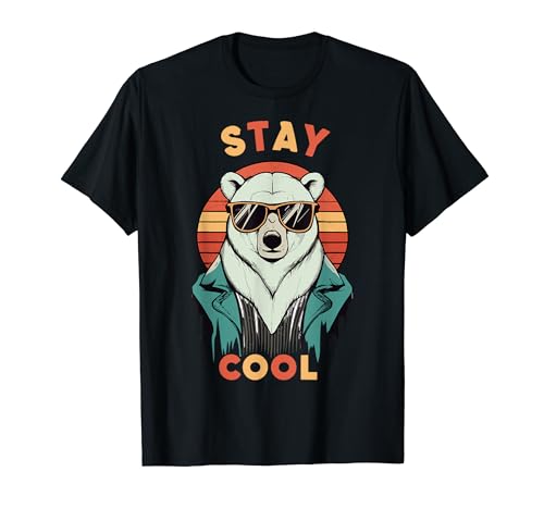 Stay Cool Funny Hip Polar Bear con occhiali da sole design retrò Maglietta