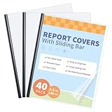 Binditek 40 Pack Clear Report Covers with Sliding Bars, 25 Sheet Capacity, 5mm Binding Bars, Letter Size, 5.5 Mil Thick, Black, for Students and Coworkers