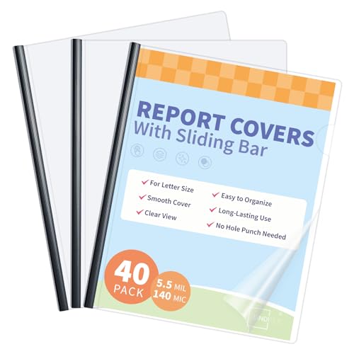 Image of Binditek Clear Report Covers with Sliding Bars, 25 Sheet Capacity, 40 Pack