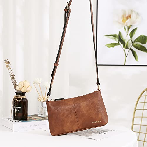 Image of WESTBRONCO Small Crossbody Bag for Women Vegan Leather Wallet Purses Satchel Shoulder Bags Brown