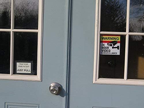 6 Pack Video Camera Security Stickers. Large 5 inches. Adhesive on the Front and Back for Windows, Walls, Doors. Give warning that your home or retail businesses is under 24hr surveillance recording.