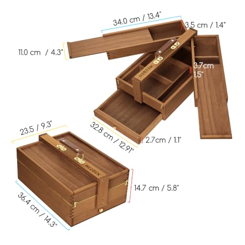 Image of MEEDEN Wooden Tool Storage Box: Portable Beech Wood Art Supplies Organizer
