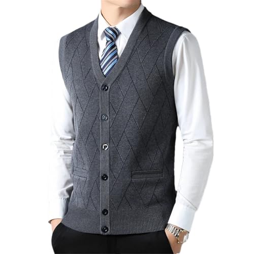Mens Sweater Vest Striped Classic V Neck Knit Vest Button Business Outer with Pocket Sleeveless Top