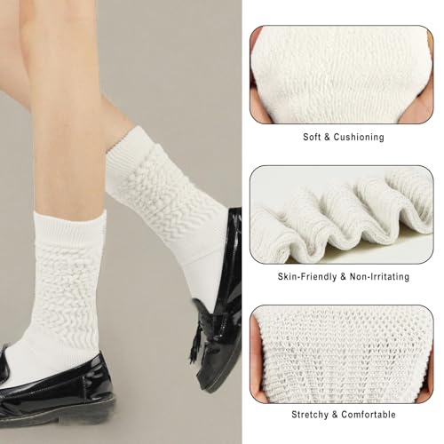 Mid-Calf Slouch Socks Women - Retro Scrunch Socks - Soft Solid Calf Socks Size 5-112