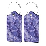 Paquete de 2 etiquetas de equipaje de mármol de lujo de color azul marino y violeta neón para maleta, paquete de 2 etiquetas de equipaje de cuero con solapa de privacidad, etiqueta de identificación