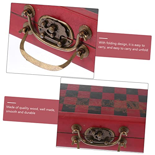 Jeu d'échecs miniature rétro rouge HANABASS pliant en bois et alliage - 3