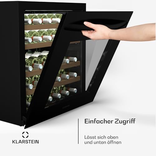 Klarstein Vinsider 30 Built-In Uno Einbau-Weinkühlschrank - 30 Flaschen, 1 Zone, 5-20 °C, LED-Beleuchtung, UV-Schutz, Holzregale, Leise, Energieeffizient, Schwarz, Glastür
