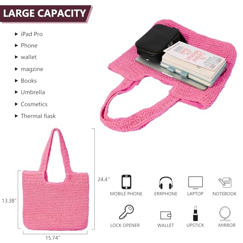 Image of GOLDTIMO Beach Bags for Women - Summer Soft Large Woven Shoulder Purse Handbag, Beach Tote Straw Bag for Summer Vacation
