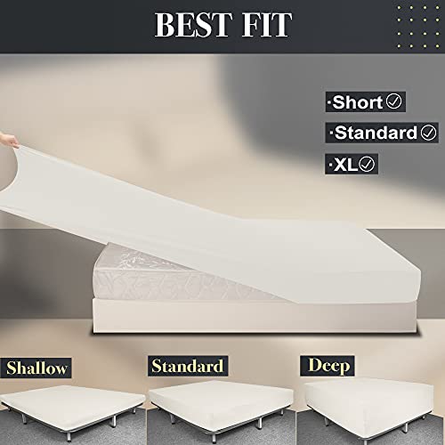 Image of Soft Stretch Queen Size Fitted Sheet Only - Jersey Knit & Cozy T-Shirt Like, 4-Way Stretchy Snug Fit & Wrinkle Free, No More Slipping Mattress Sheets - Creamy Beige, Queen
