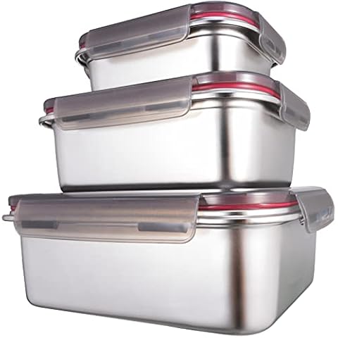 GENICOOK Frischhaltedosen aus Edelstahl/Luchbox mit luftdichtem Deckel 3er Set/Meal Prep Vorratsdose Lebensmittelbehälter Cover