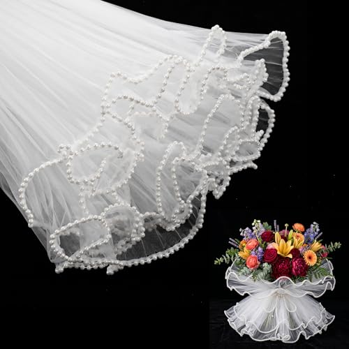 SULIKJHUI 2 Pack 4 Yards Mesh Wrapping Paper for Flowers Floral Wrapping Mesh Pearl Meshs for Bouquets & DIY Packaging Valentines Day Gift Wrap Flower Shop Decoration(White)