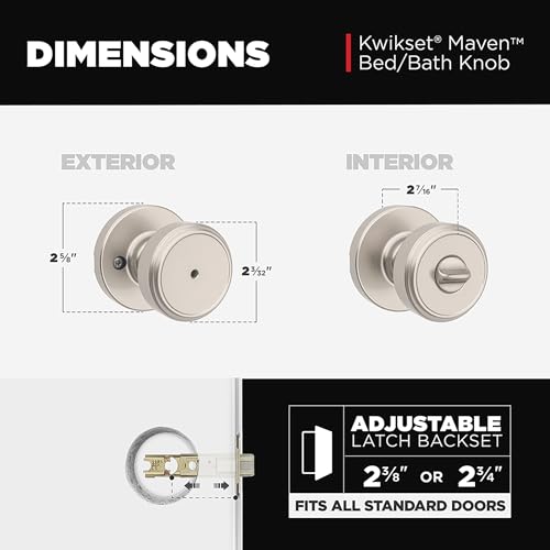 Image of Kwikset Maven Interior Privacy Door Knob with Lock, Round Door Handle for Bathroom and Bedroom, Satin Nickel Keyless Turn Lock Doorknob, with Microban Protection