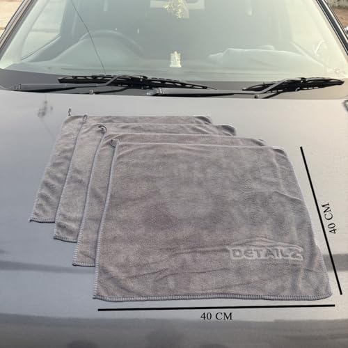 Image of DETAILZ 380 GSM Microfiber Cleaning Cloth for Car, Bike & Home | Ultra Soft Lint-Free Microfiber Towel | Double Sided Extra Thick Plush for Scratch-Free Drying & Detailing-40x40 cm (Pack of 2, Grey)