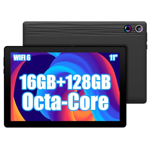 Ainmel Tablette 11 Pouces, Android 14 Tablette with Octa Core 2.0GHz Processor, 16GB RAM 128GB ROM 1TB TF, 5G+2.4G WiFi 6, 8+5MP Dual Camera, 6800 mAh Batterie, Bluetooth 5.0 (Noir)