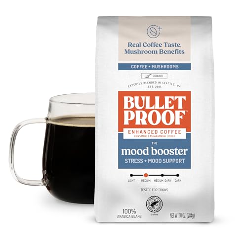 Bulletproof Mood Booster Mushroom Coffee Grounds with Lion's Mane, Ashwagandha