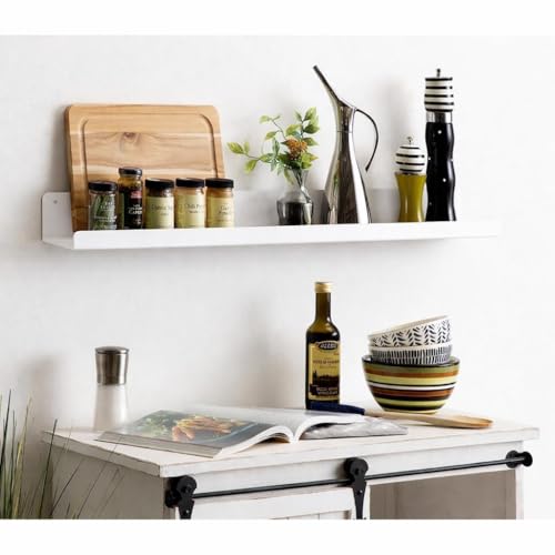 Image of 6 Inch Set 2 White Wall Shelf - Metal Floating Shelf for Wall, Wall Mounted Shelves, Modern Wall Shelf for Bedroom & Living Room Storage, Minimalist Wall Mount Shelf (15.24 CM Long X 12 CM deep)
