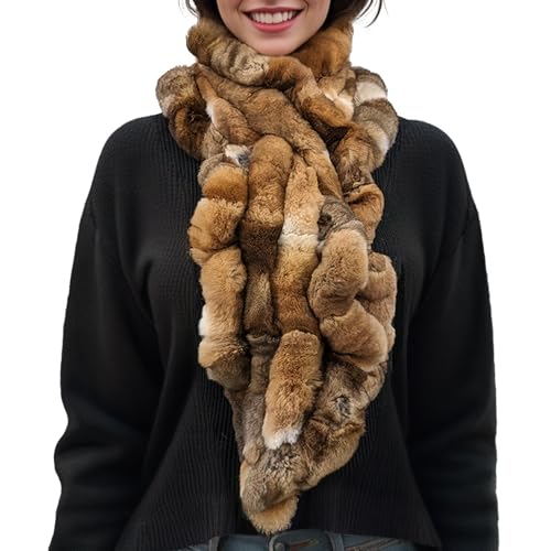 LVCOMEFF Women Natural Rex Rabbit Fur Scarf Furry Neck Warmer Outdoor Classic