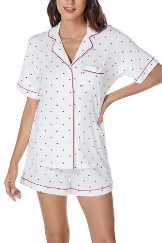 Image of LUBOT Womens Bamboo Viscose Pajamas for Women PJ Set 2 Piece Cooling Soft Short Sleeve Capri Pants Summer Sleepwear Set S-XXL