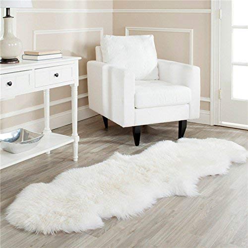 E-starain Peau de Mouton Tapis en Fausse Fourrure Tapis de Canapé Tapis de Sol Coussin Décoration de Chaise Laine (180 X 60 CM, Blanc) Cover