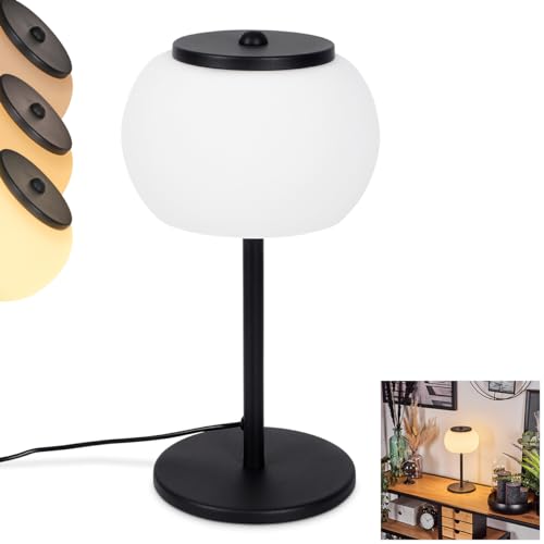LED Tischleuchte Izenave, dimmbare Tischlampe aus Metall/Glas in Schwarz/Weiß, Leuchte im Retro/Vintage-Design mit Schirm aus Glas u. An-/Auschalter am Kabel, 1 x LED 8 Watt, 3000 Kelvin, 800 Lumen
