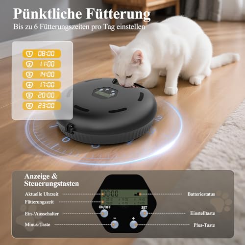 Zyncove Futterautomat Katze Nassfutter mit Kühlung: Nassfutterautomat für Katzen, Batteriebetriebener katzenfutter Automat - 6 Mahlzeiten für Haustiere Black(Batterien nicht im Lieferumfang enthalten)