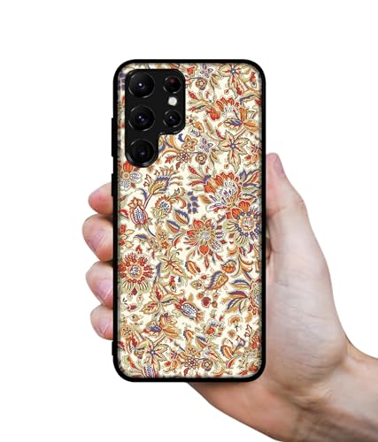 Image of Floral Design Premium 2D Printed Metal Back Case Cover for Samsung Galaxy S22 Ultra 5G