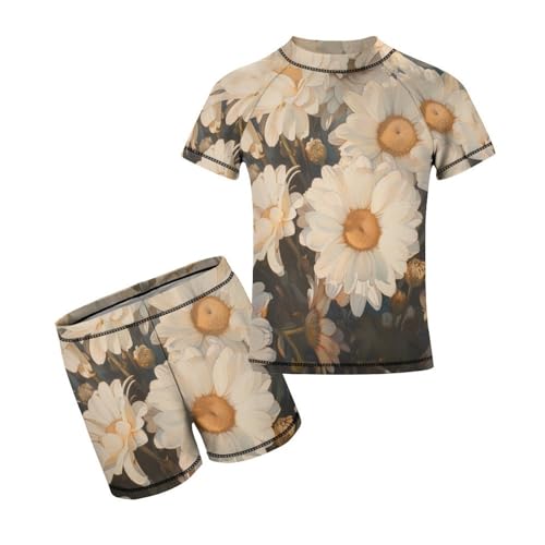 White Daisies (2) Children's Casual Swimsuit Set - Simple and Versatile10-12Y（150cm）