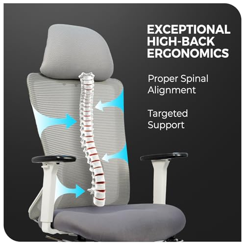 Image of CELLBELL Ergoglide FT Ergonomic Mesh Office Chair with Footrest Fixed Headrest Lumbar Armrests Synchro Tilt 3 Lock Class 3 Hydraulic Chrome Base 60mm Wheels High Back Work Chair (White)
