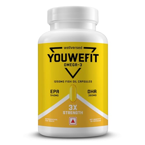 Image of YouWeFit Triple Strength Omega 3 Fish Oil Capsules 1250mg 90 Softgels | 540mg EPA & 360mg DHA | Burpless Omega 3 Fish Oil Supplement | Heart Brain Joint & Muscle Recovery Support For Men & Women