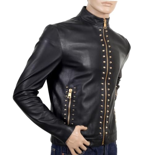 BLS Black Biker Soft Genuine Leather Fashion Studded Party Wear Jacket for Men2