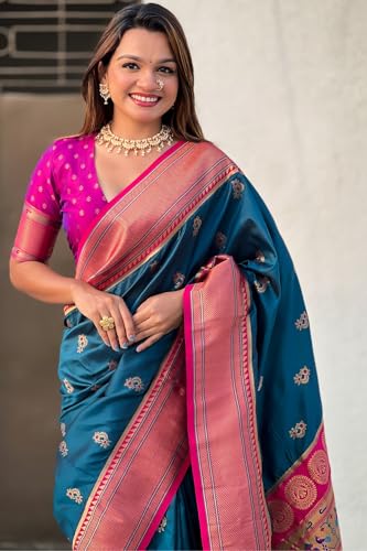Image of SGF11 Women's Paithani Soft Lichi Silk Kanjivaram Sarees With Blouse Piece