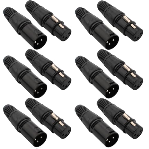 RUNCCI-YUN 12 Piezas Conector XLR 3 Pines Mini, Macho/Hembra, Enchufe de Cable de Micrófono, Toma de Audio Con Carcasa Negra