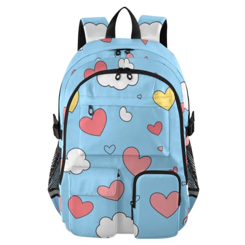Mochila escolar azul con diseño de corazón ideal para campus universitario y escapadas