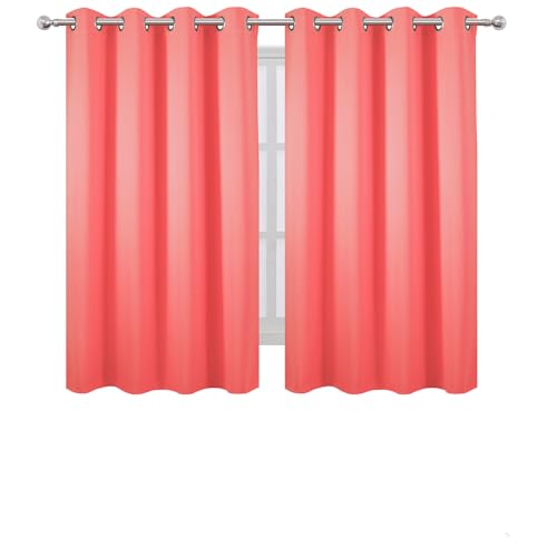 Image of LEMOMO Blackout Curtains 52 x 45 inch Coral Curtains Set of 2 Panels /Thermal Insulated Room Darkening Bedroom Curtains
