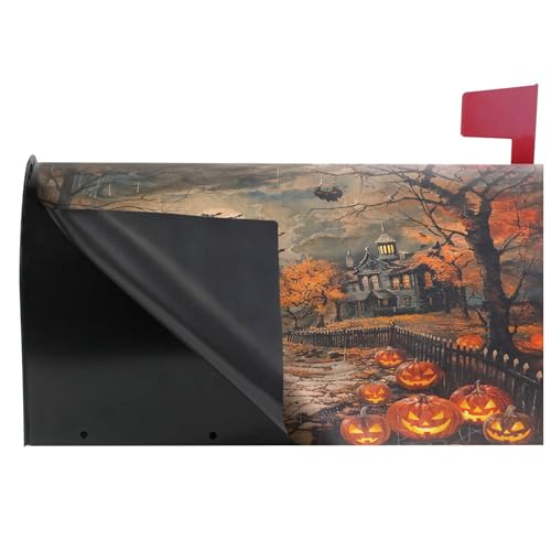 Image of Wamika Happy Halloween Magnetic Mailbox Covers Spooky Pumpkin Lantern Mailbox Cover Standard Size Full Magnet Garden Yard Porch Mail Boxes Cover Holiday Decorations 21 inch L x 18 inch W