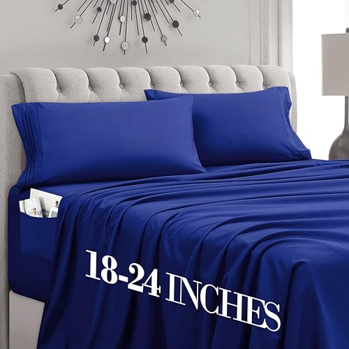 Mocassi Luxury 6-Piece Sheet Set, Ultra Soft 1800 Premium Hotel Quality Microfiber Sheet Set, Fits Mattresses Up to 18 to 24 Inches Extra Deep Pocket-Breathable and Secure Fit, Cal King, Imperial Blue