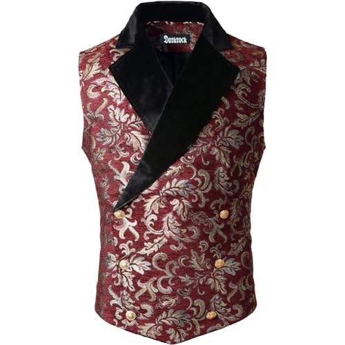 Darkrock Prime Quality Gothic Men’s Wine red Color Victorian Double Breasted Vest Gothic Steampunk Waistcoat/USA