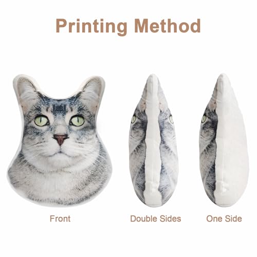 Custom Pet Pillow with Picture, Personalized Photo Dog Cat Face Shaped Pillow, Customized Stuffed Animal Pictures Pillows Memorial Loss Sympathy Gifts - 12"