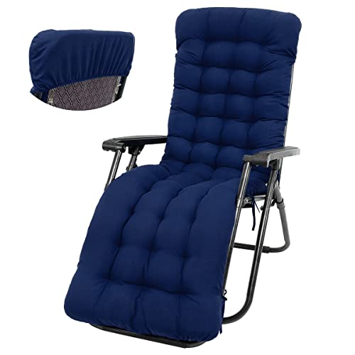 170 x 50 cm Cuscino per sedia a sdraio | lettino | materasso per giardino, cuscino per sedia esterna con cappuccio antiscivolo e fascia regolabile per interni esterni (blu)