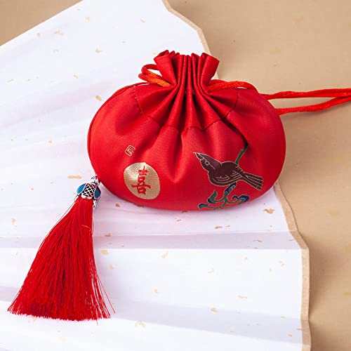 4 bolsas sachet bordadas con cordón rojo 3×5 pulg miniatura 1