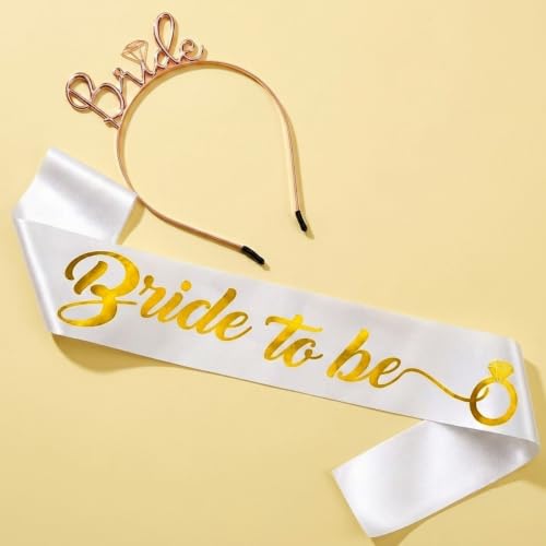 Image of Party Propz Bride to Be Decoration Set Combo - Satin Sash and Rose Gold Crown for Women, Bachelorette Party Decorations, Bridal Shower Accessories & Bride to Be Crown and Sash