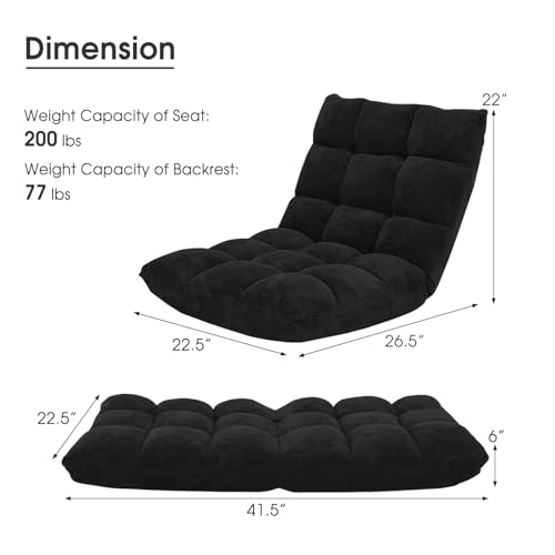 Image of Giantex Folding Floor Chair with Back Support, 14 Adjustable Position, Padded Sleeper Bed, Couch Recliner, Floor Gaming Chair for Adults Meditation Living Room Bedroom, Black