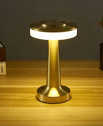 HJLRR Portable LED Table Lamp, 3 Colors Battery Operated Table Lamp with Touch Sensor for Restaurant, Terrace, Bedroom Bar Restaurant Coffee Bedside Light,Gold