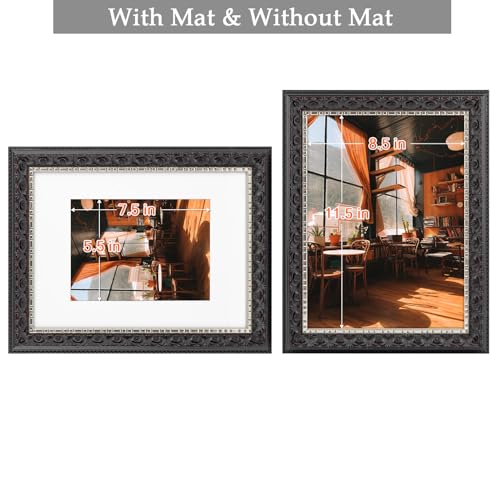 Image of Golden State Art, 9X12 Ornate Finish Photo Frame with White Mat for 6X8 Picture & Real Glass, Color: Black with Silver & Burgundy