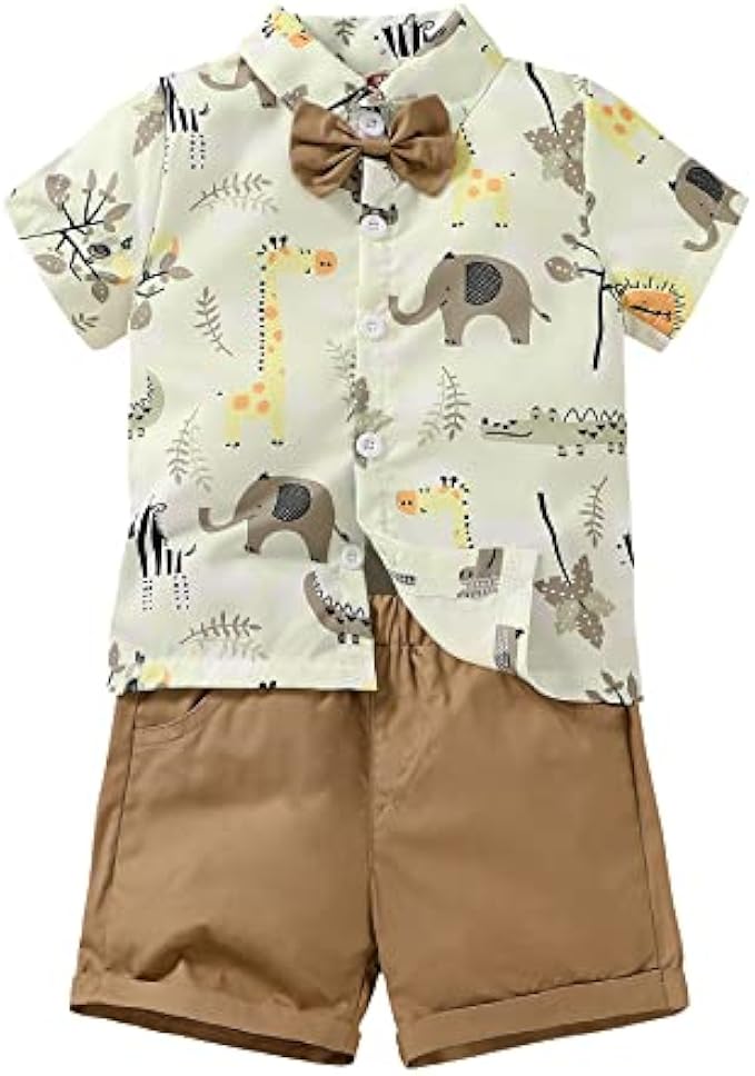 JEELLIGULAR Toddler Baby Boy Summer Clothes Short Sleeve Button Down Shirt Shorts Set Gentlemen Casual Outfits 1-6 Years
