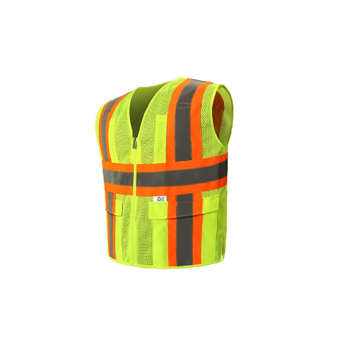 2W International RM7048C-2 3XL Recycled Contrast High-Viz Vest Lime - 3XL