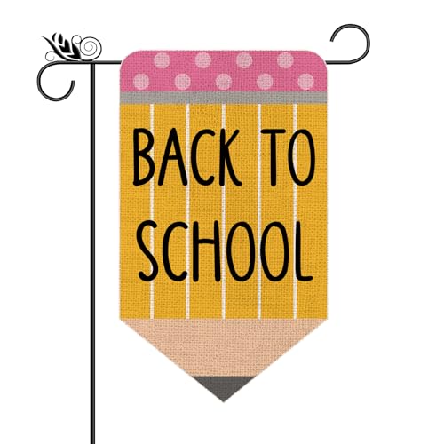Happy Back to School Garden Flag Pencil Cute Funny Burlap Double Sided Flags for Schoolyard Farmhouse Lawn Outdoor Students Decorations Gifts